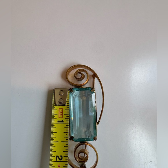 3”x2” Brooch With Blue Emerald Cut Vintage Midcentury Modern faux Aquamarine - Picture 14 of 16